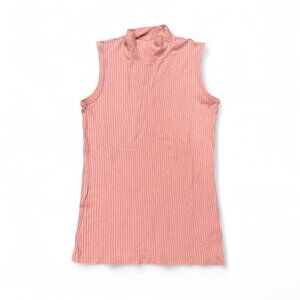 Pink Ribbed Mock Neck Tank